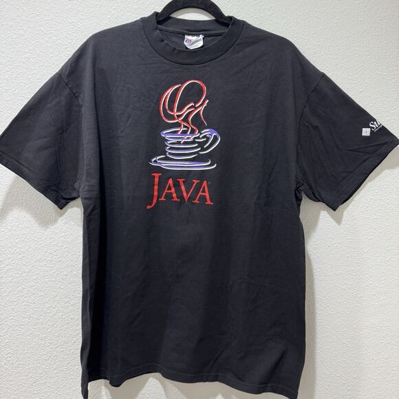 Vintage 90s Java Sun Microsystems Tech Promo T Shirt Size XL Black Made in USA - Picture 1 of 5